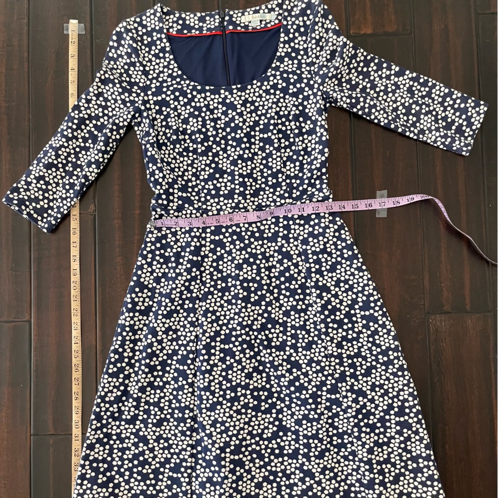 Boden Lined 3/4 Sleeve Dress, Navy & White, with Pockets. Size 4 US / 8 UK. - Picture 9 of 10